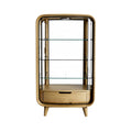 **Modern Wooden Display Cabinet with Glass Shelves and Drawer**