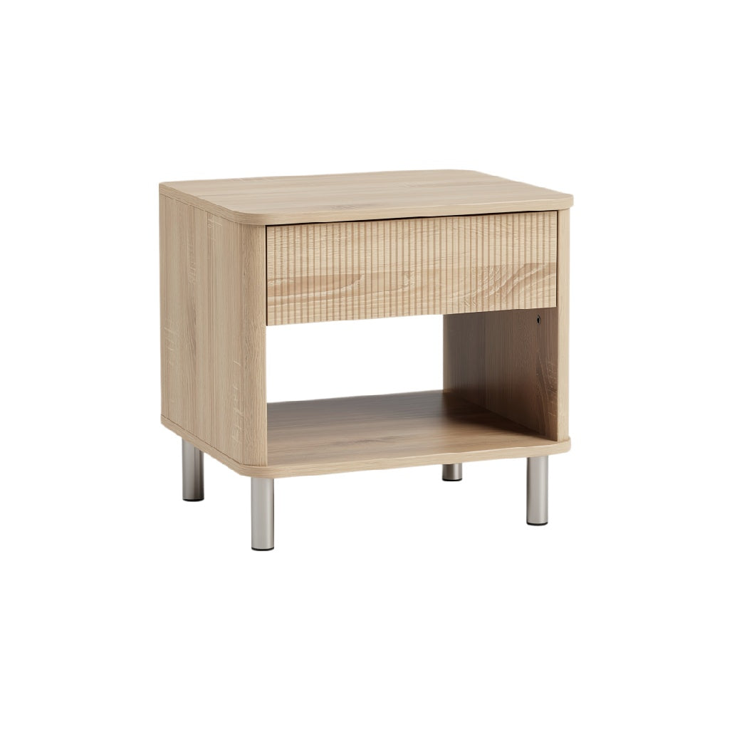 Modern Wooden Nightstand with Drawer and Open Shelf