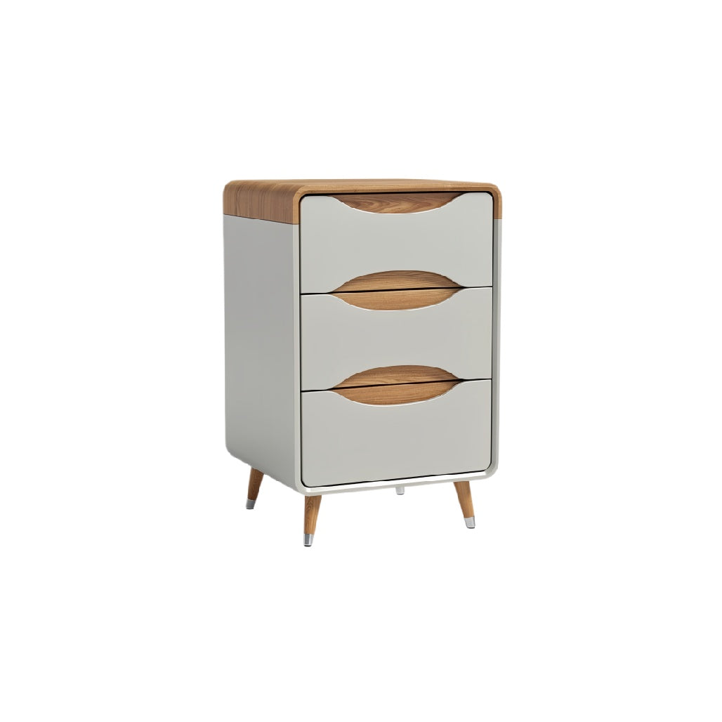 Modern Minimalist Nightstand with Three Drawers and Wooden Top