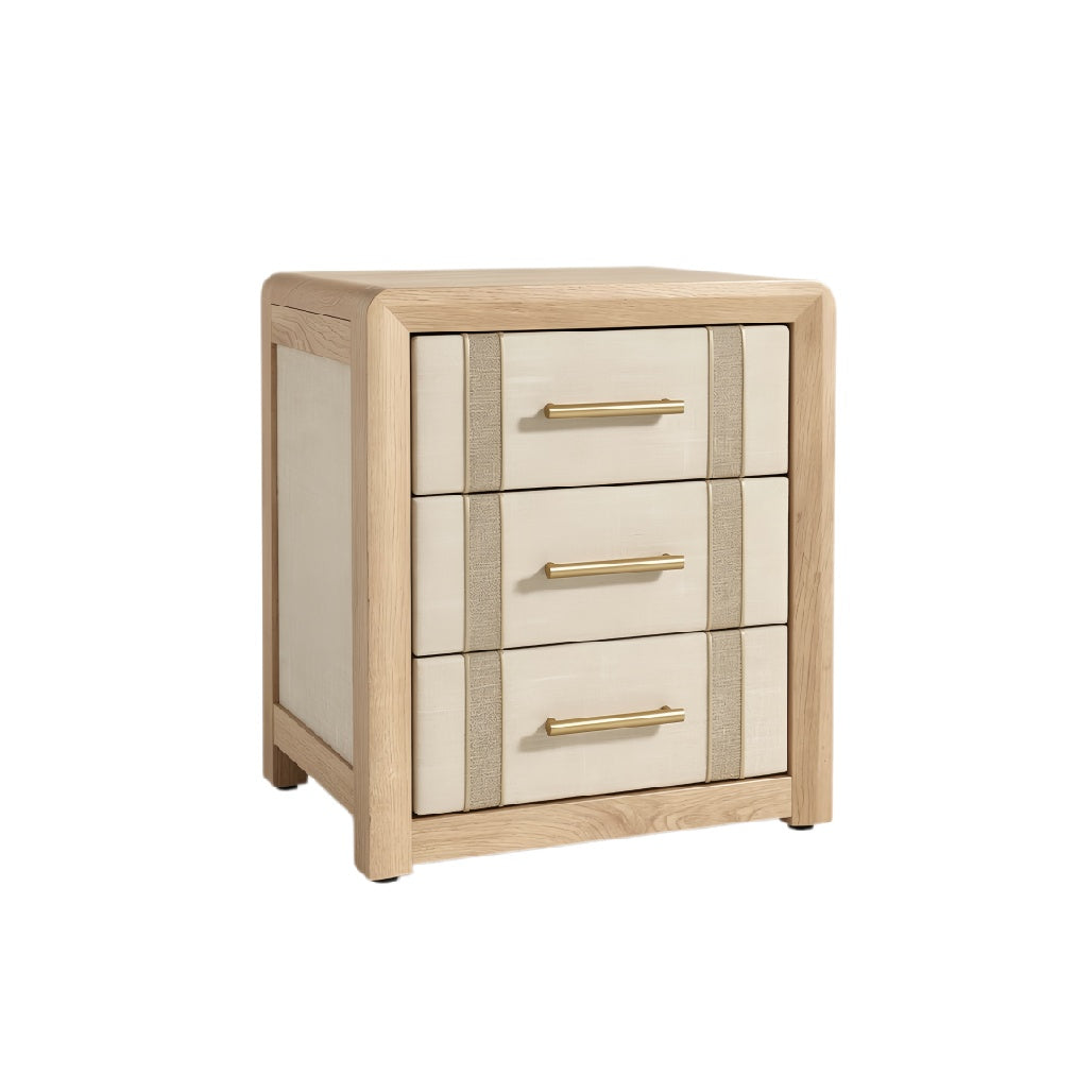Modern Wooden Nightstand with Three Drawers and Gold Handles