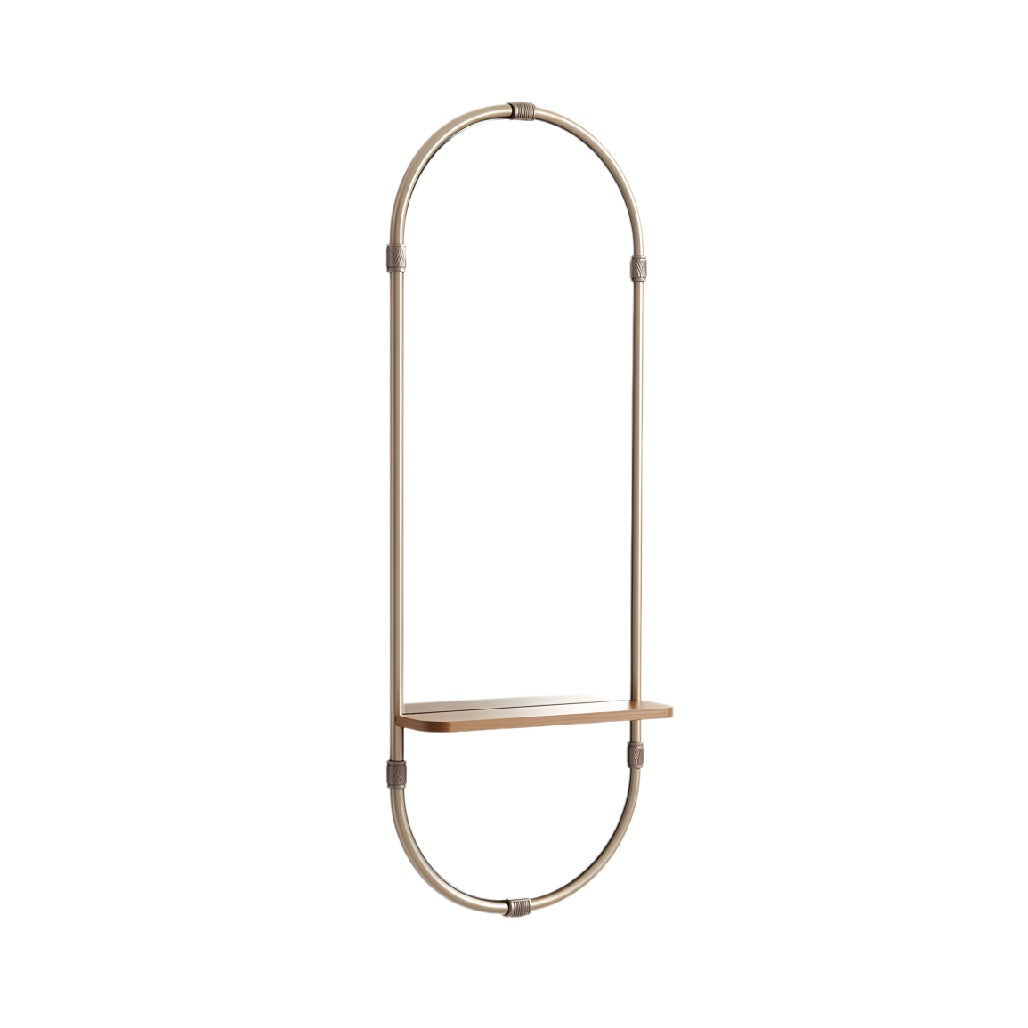 Modern Wall-Mounted Shelf with Metallic Frame and Wooden Surface